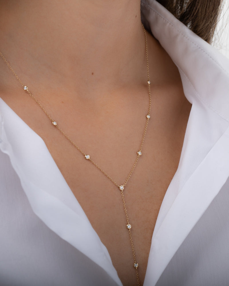 Bezel Diamond Station Lariat Necklace