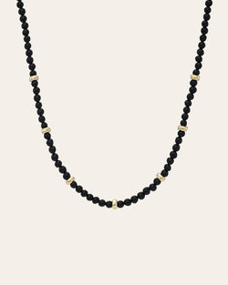 14K Gold Black Onyx Segment Bead Necklace