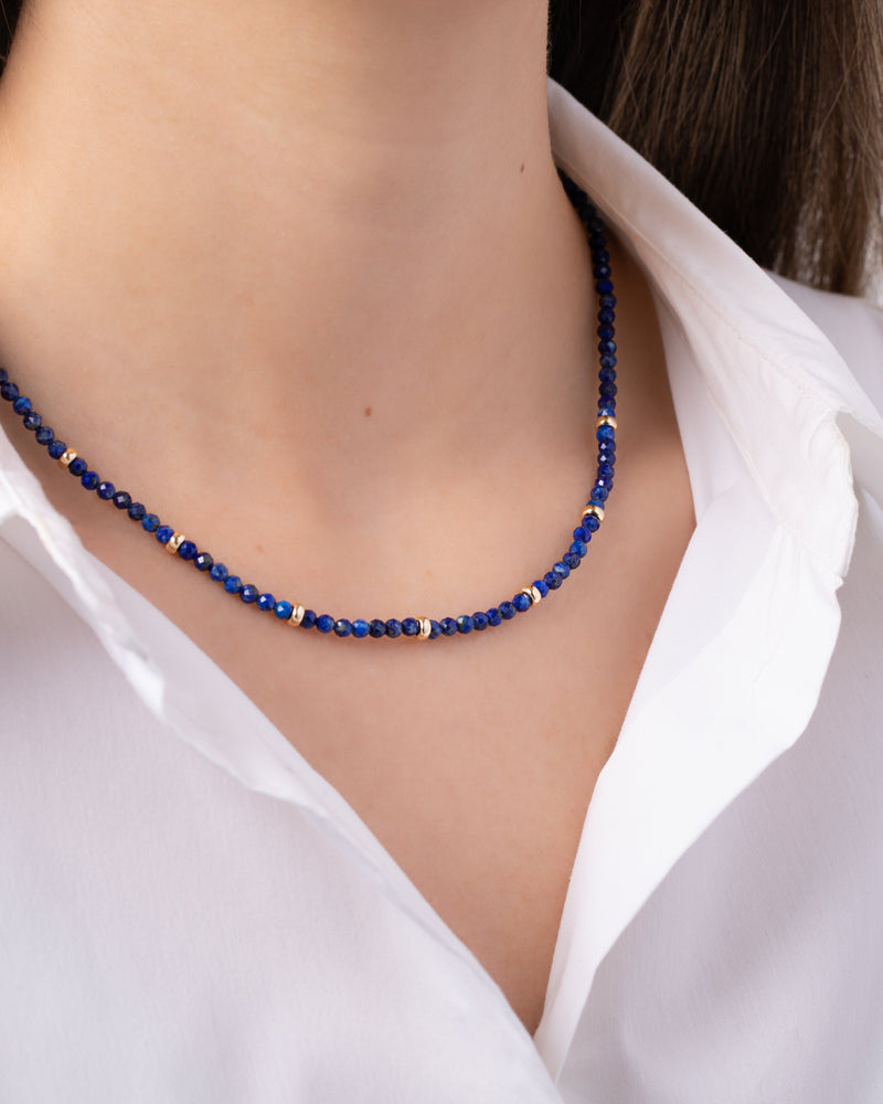 14K Gold Blue Lapis Segment Bead Necklace