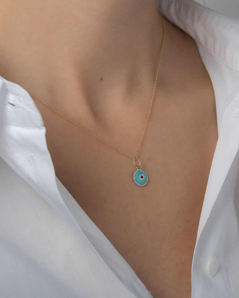 14k Gold Diamond Evil Eye Turquoise Pendant