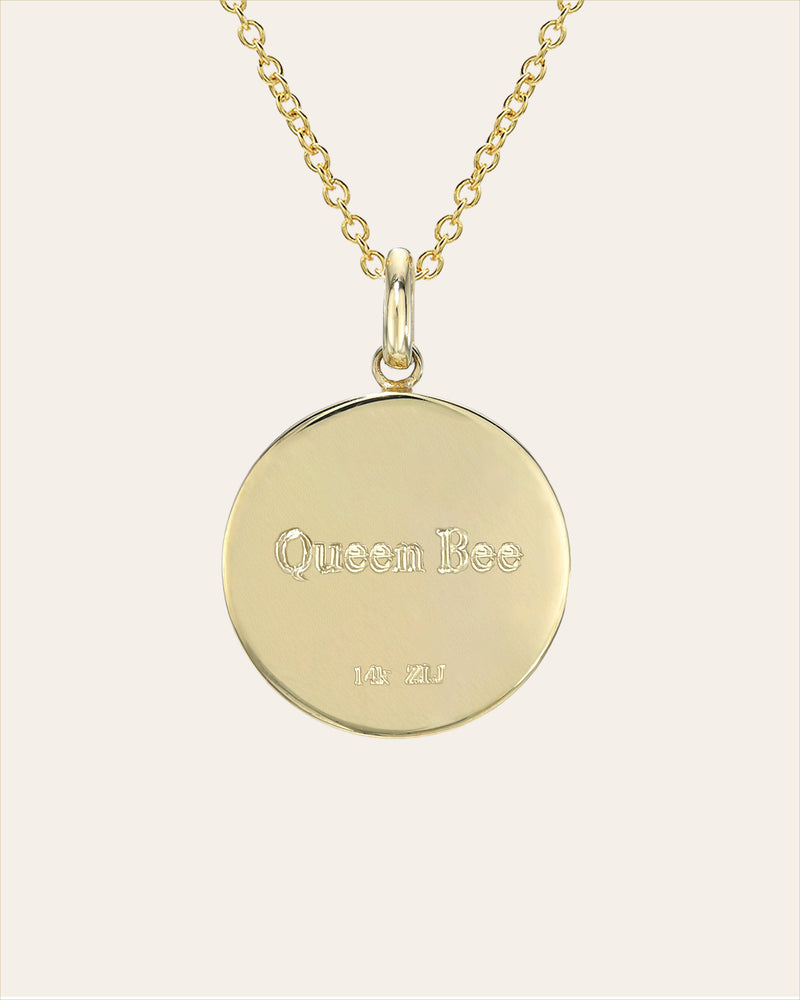 14k Gold Diamond Queen Bee Medallion Necklace