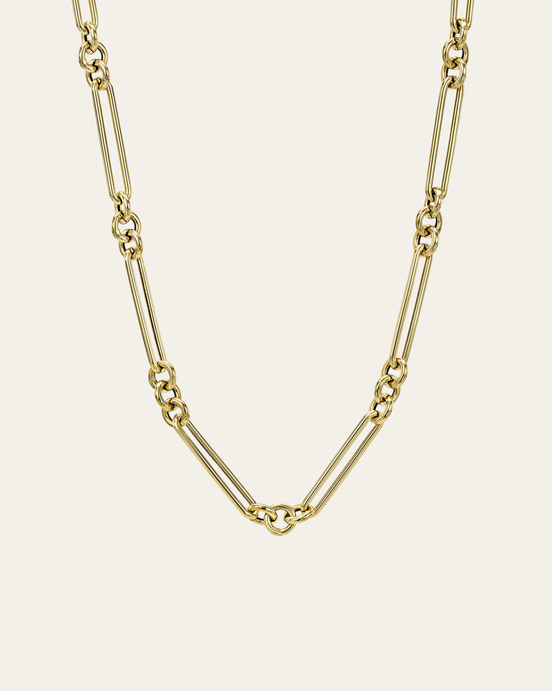 14K Gold Elongated Paper Clip Chain Necklace