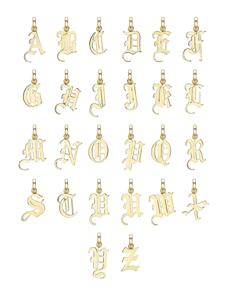 14K Gold Gothic Initial Pendant