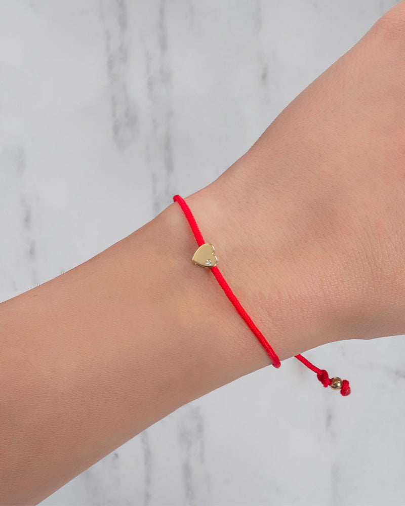 14k Gold Heart with Diamond Fortune Bracelet