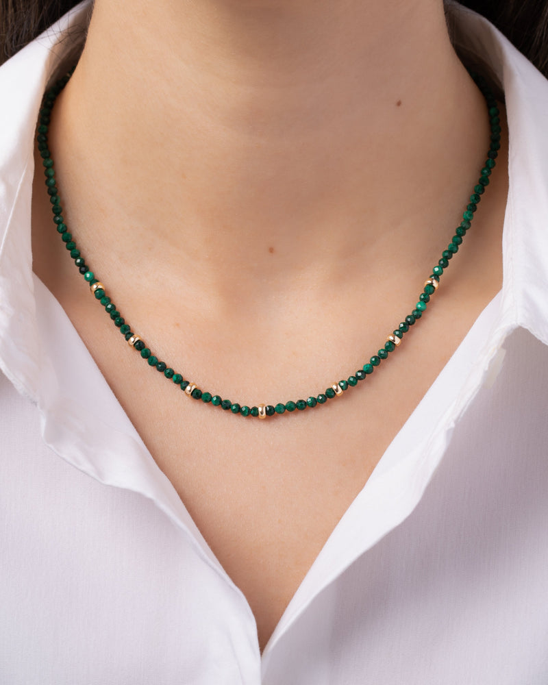 14K Gold Malachite Segment Bead Necklace