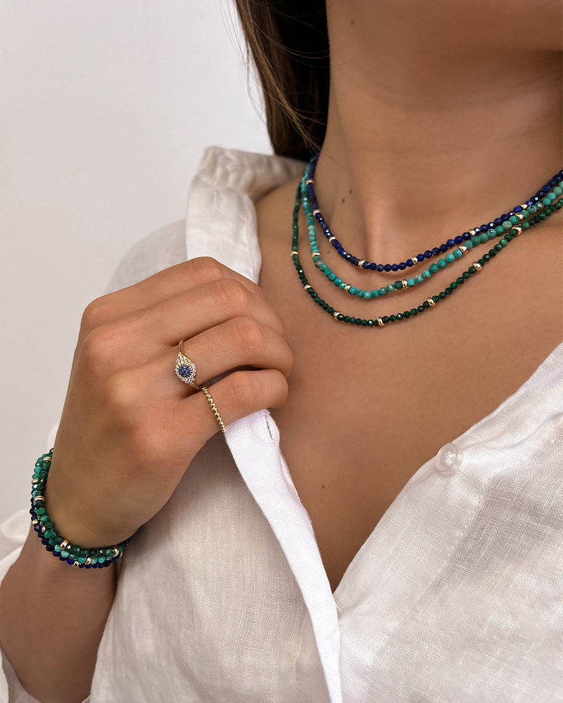 14K Gold Turquoise Segment Bead Necklace