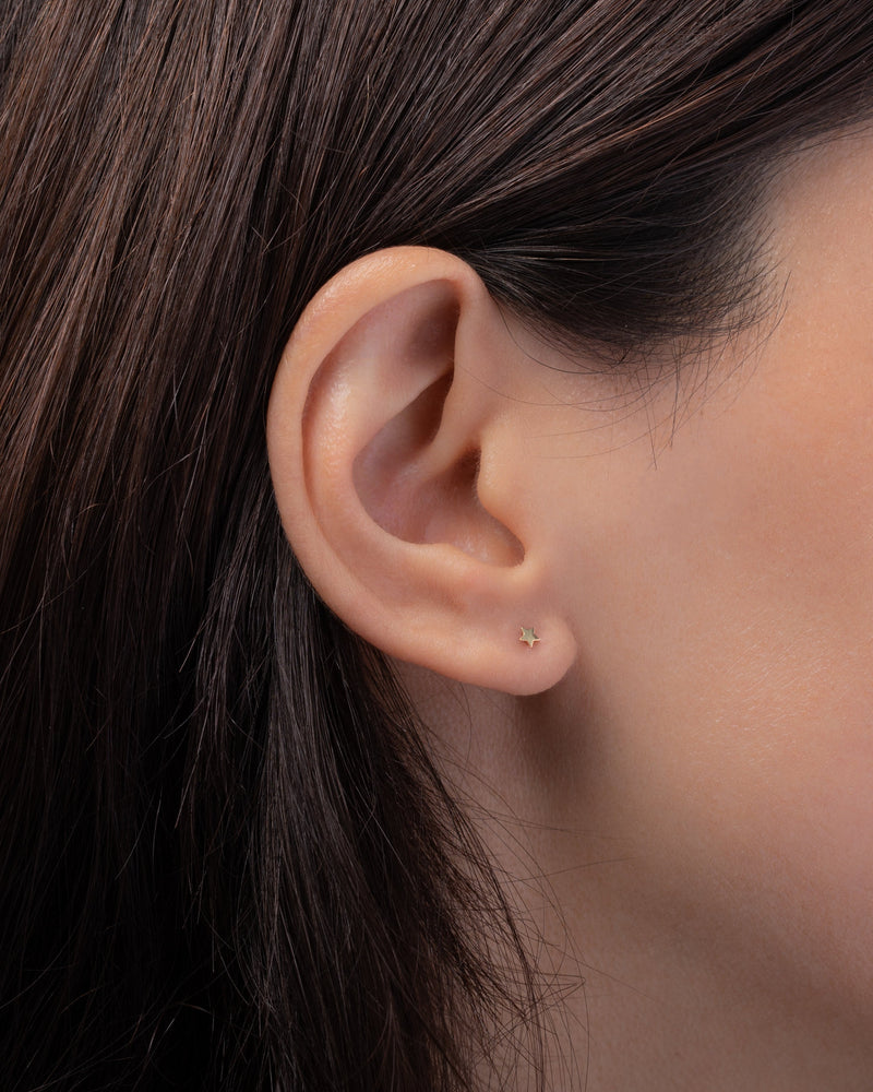 14k Yellow Gold Small Stars Stud Earrings - Pair