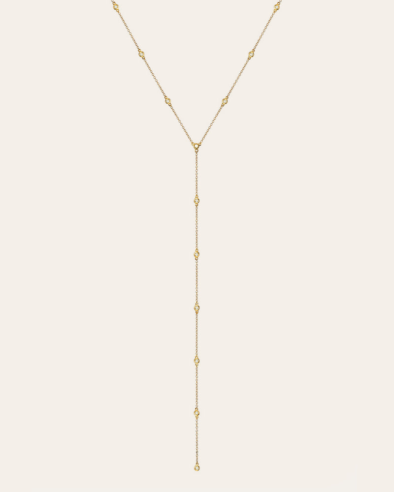 Bezel Diamond Station Lariat Necklace