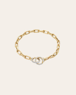 14k Gold Large Open Link Chain Bracelet with Diamond Handcuffs