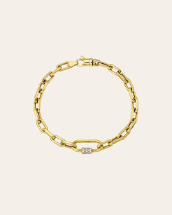 14k Gold Large Open Link Chain with Diamond Carabiner Bracelet