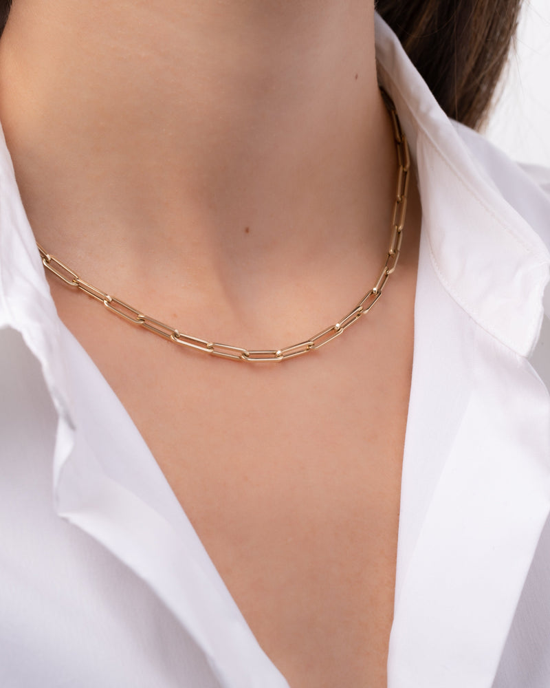 14k Gold Large Paper Clip Chain Necklace