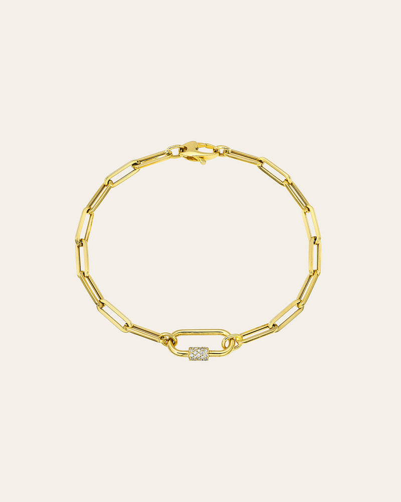 14k Gold Large Paper Clip Chain with Diamond Carabiner Bracelet