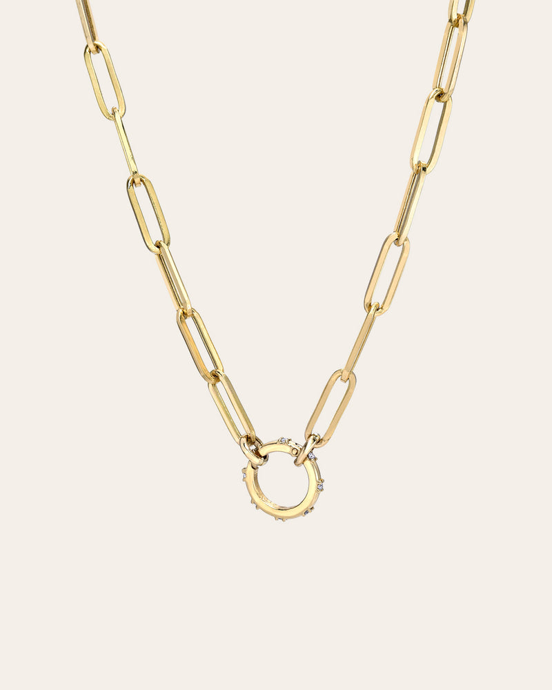 14k Gold Large Paper Clip Chain with Diamond Enhancer Necklace