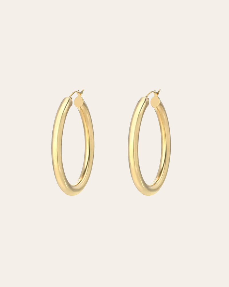 14k Gold Medium Thick Hoop Earrings