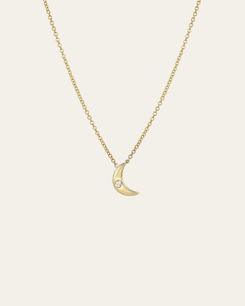 Kids 14k Gold Moon with Tiny Diamond Necklace