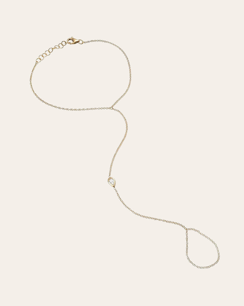 14K Gold Pear Shape Diamond Hand Chain