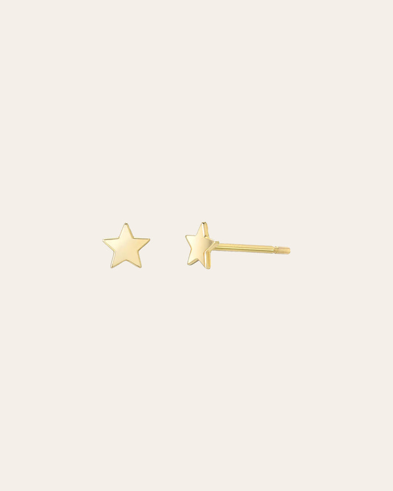 14k Yellow Gold Small Stars Stud Earrings - Pair