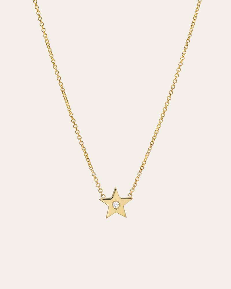 Kids 14k Gold Star with Tiny Diamond Necklace