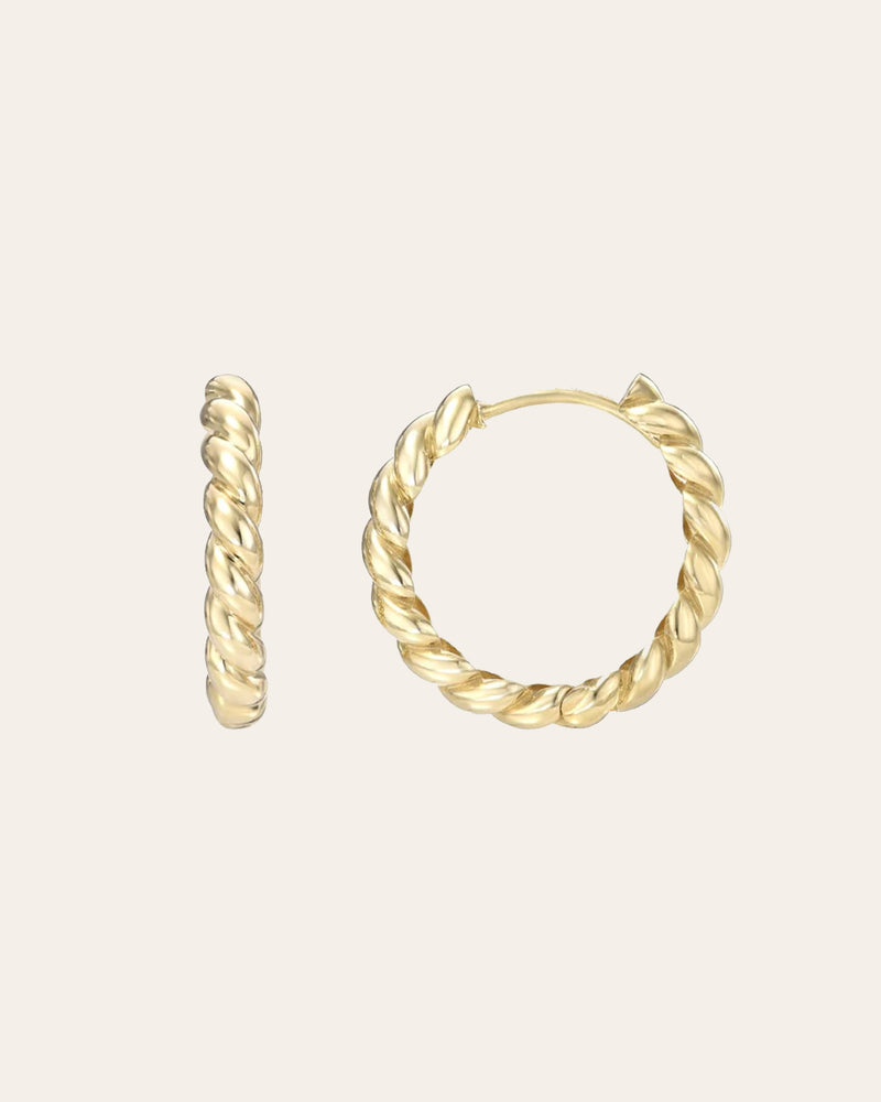 14K Gold Twist Huggie Earrings