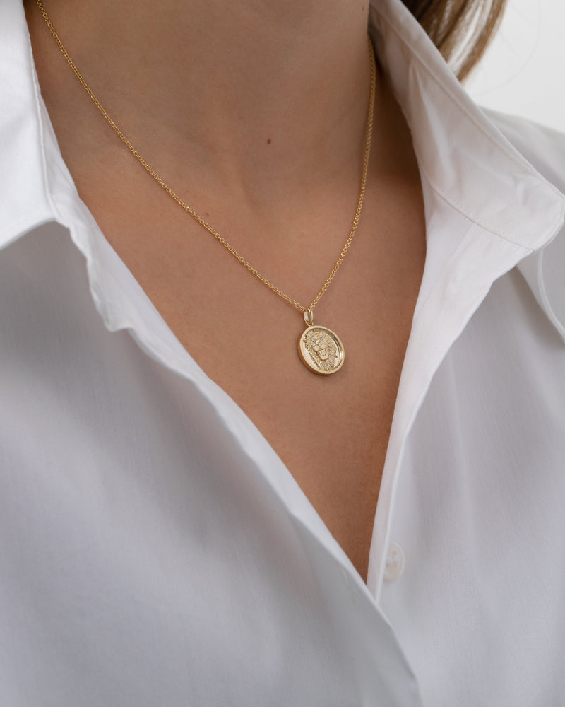 14k Gold and Diamond Lion Medallion Pendant