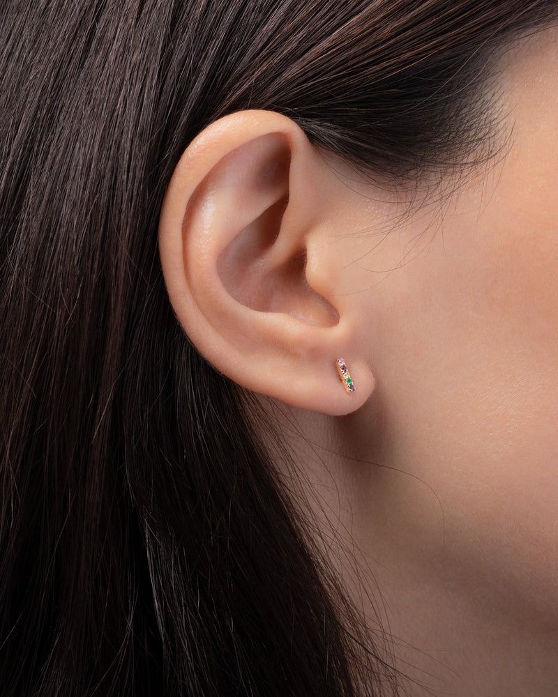 14k Gold Rainbow Bar Stud Earrings