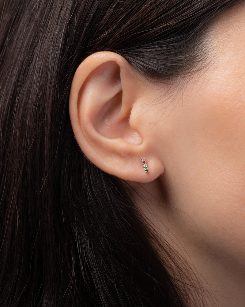 14k Gold Rainbow Bar Stud Earrings