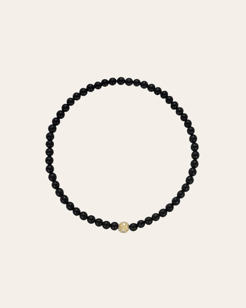3mm Black Onyx Bead Bracelet with Diamond Bead