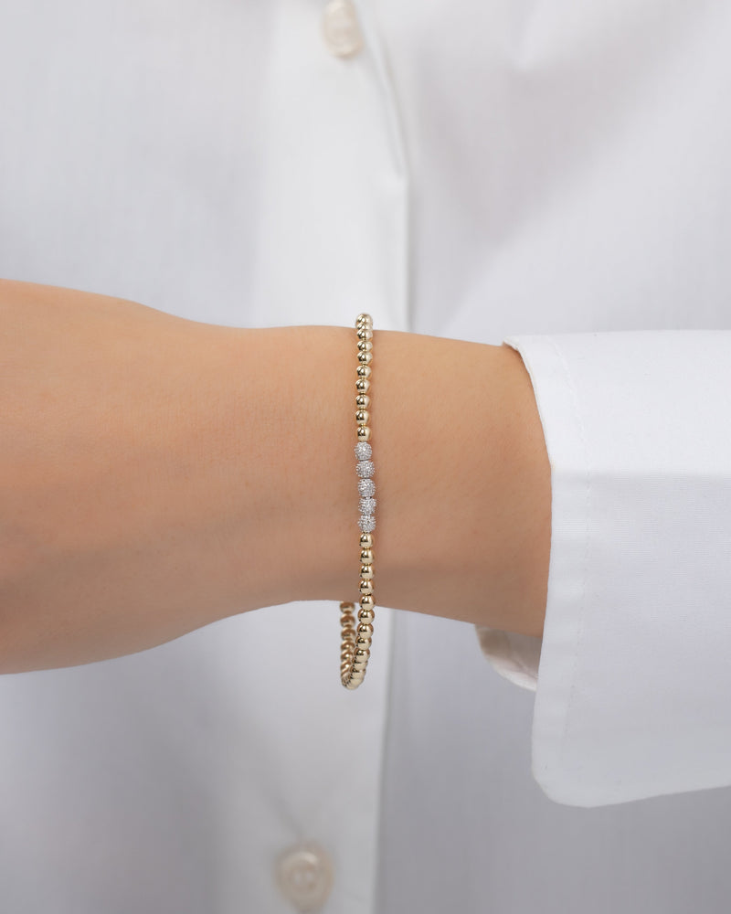 3mm Gold Bead Bracelet with Multi Diamond Beads