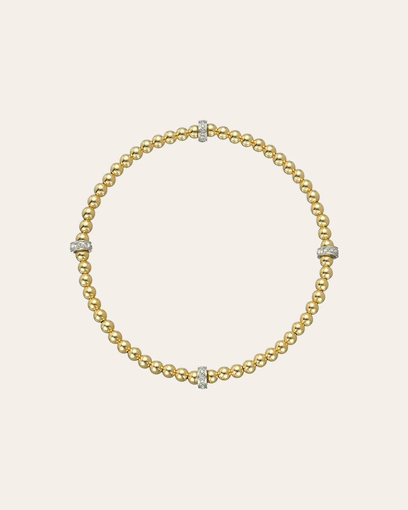 3mm Gold Segment Bead Bracelet with Diamond Bars