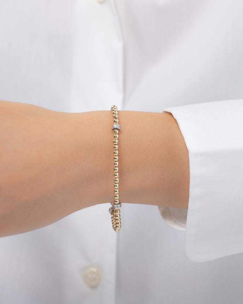 3mm Gold Segment Bead Bracelet with Diamond Bars