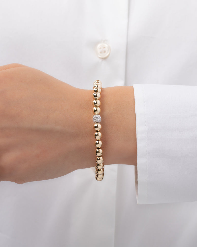 6mm Gold Bead Bracelet with Diamond Bead