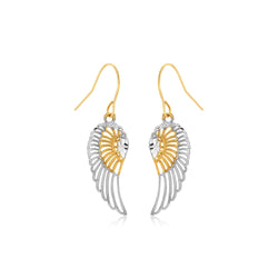 Two-Tone Wing Drop Earrings in 10K Gold