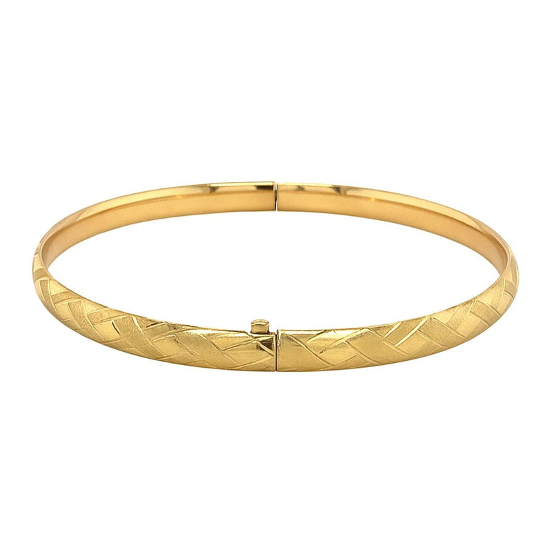 14k Yellow Gold Domed Bangle with a Weave Motif (6.00 mm)