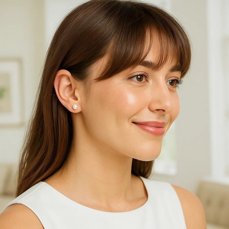 14k Yellow Gold Freshwater Cultured White Pearl Stud Earrings (6mm)