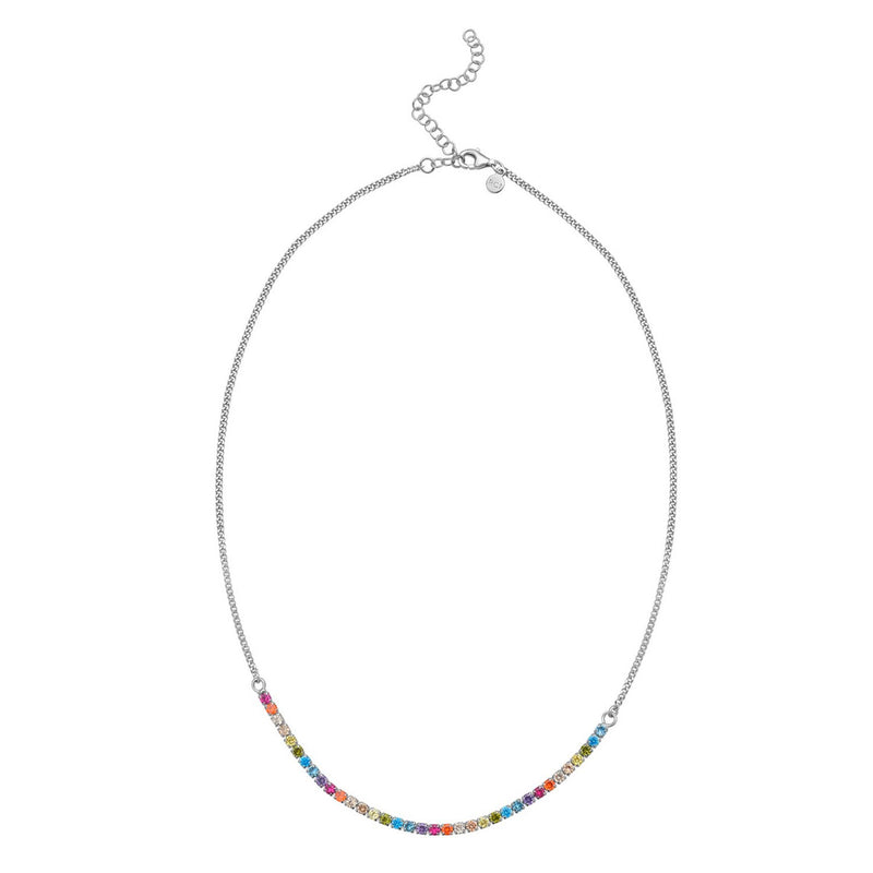 Sterling Silver Rhodium Plated Rainbow CZ Necklace