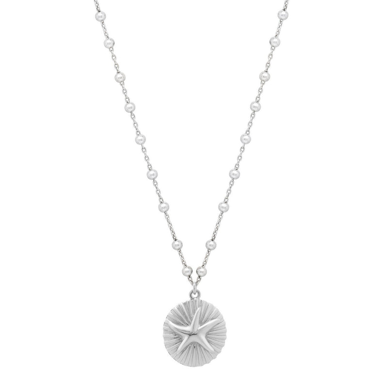 Sterling Silver Rhodium Plated Starfish Medallion Necklace