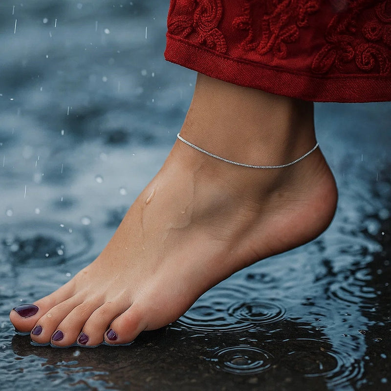 14k White Gold Sparkle Anklet 1.5mm