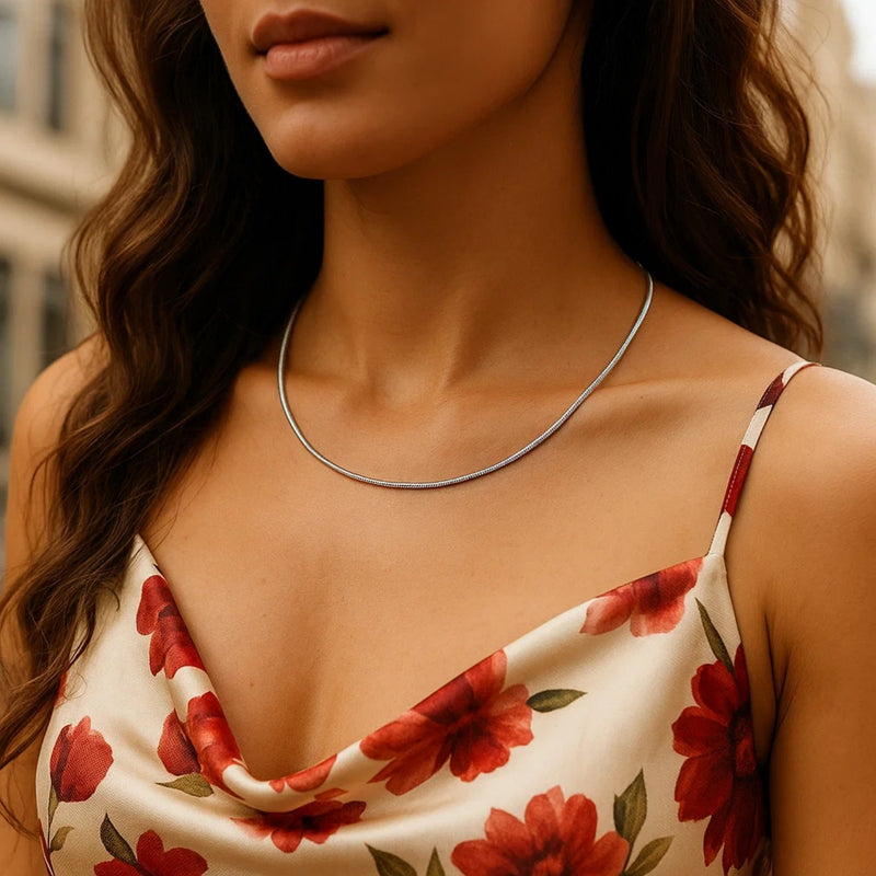 14k White Gold Necklace in a Round Omega Chain Style