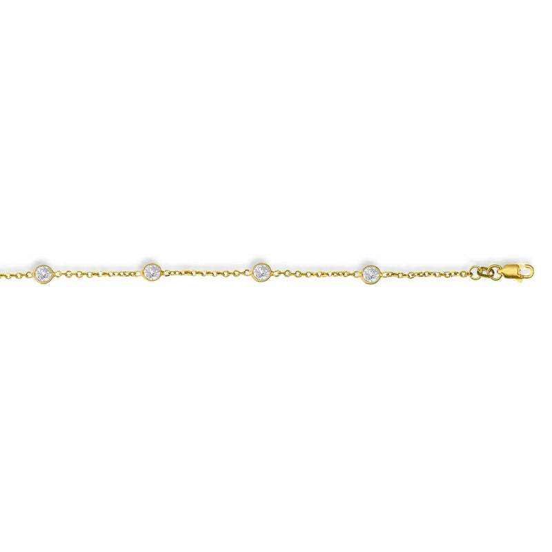14k Yellow Gold Anklet with Round White Cubic Zirconia