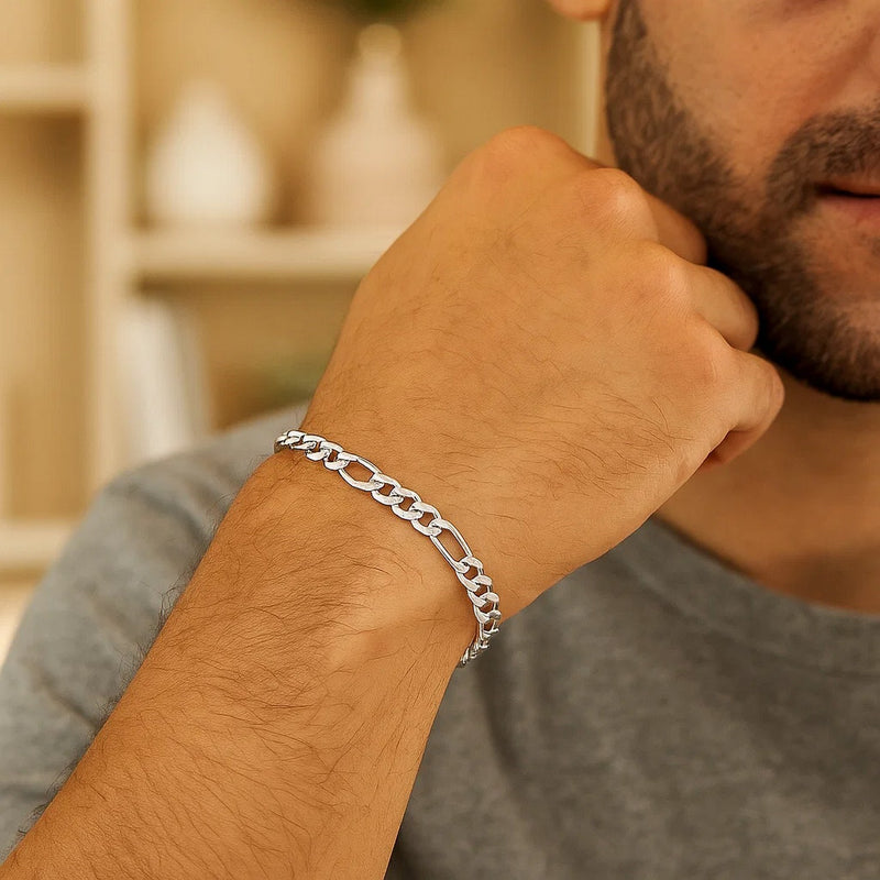 14k White Gold Solid Figaro Bracelet (4.50 mm)