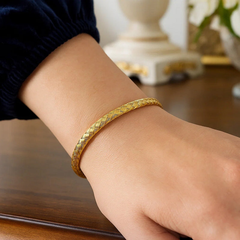 Fancy Weave Bangle in 14k Yellow Gold (5.00 mm)