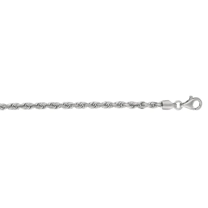 14k White Gold Solid Diamond Cut Rope Bracelet (3.00 mm)