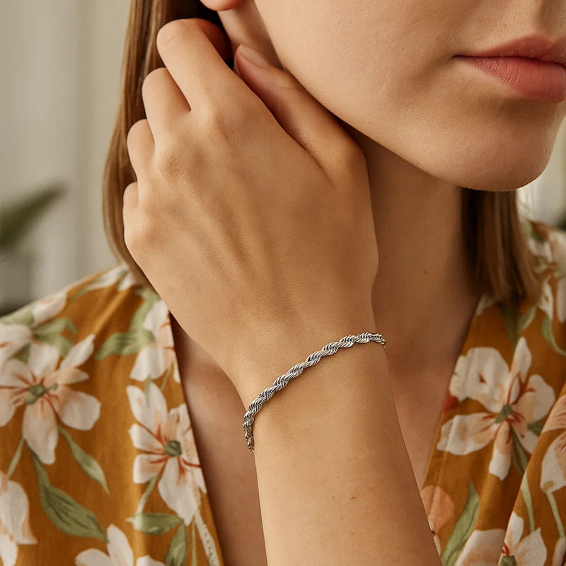 14k White Gold Solid Diamond Cut Rope Bracelet (3.00 mm)