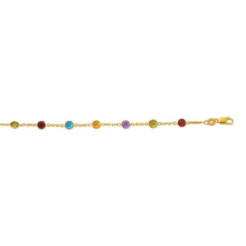 14k Yellow Gold Cable Anklet with Round Multi Tone Stations