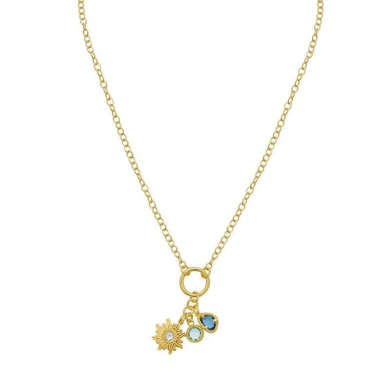 Sterling Silver Gold Plated Sunflower Cubic Zirconia Charm Necklace
