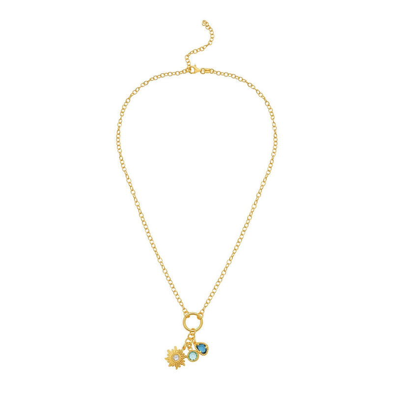 Sterling Silver Gold Plated Sunflower Cubic Zirconia Charm Necklace