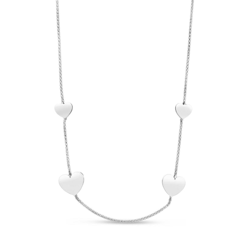 Sterling Silver Rhodium Plated Hearts Station Necklace