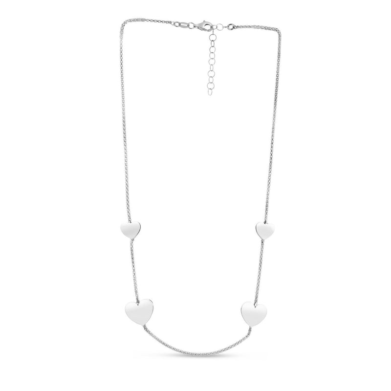 Sterling Silver Rhodium Plated Hearts Station Necklace