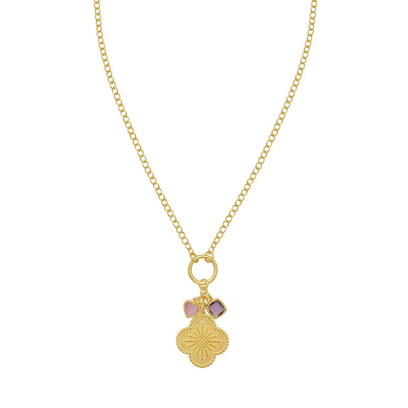 Sterling Silver Gold Plated Flower Cubic Zirconia Charm Necklace