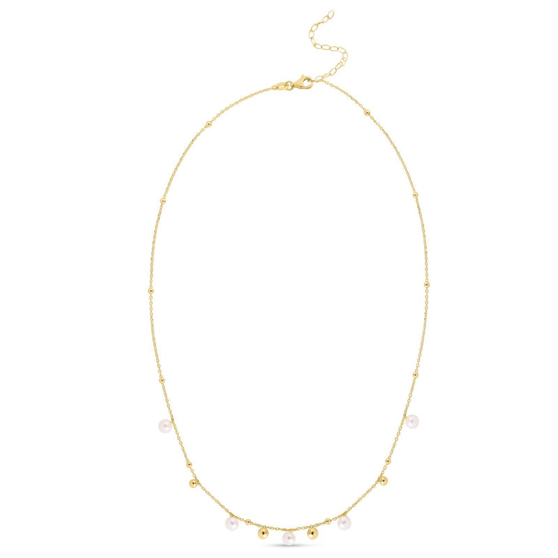 14K Yellow Gold Pearl and Scattered Bead Necklace